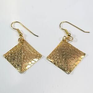 Gold Square Dangle Earrings, Textured Metal, Geometric Jewelry for Modern Style
